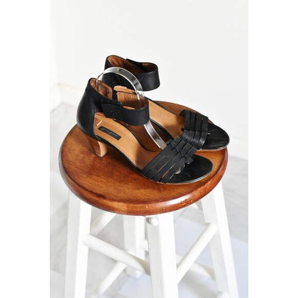 Paul Green Strappy Heels Womans 5 Black Leather Peep Toe Summer Spring - Picture 1 of 7